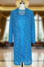 Adorable Blue Lace Knee Length Mother of the Bride Dresses Sheer with 3/4 Sleeves Long Jacket