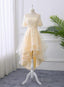 Adorable Light Champagne High Low Party Dresses with Lace Applique, Short Homecoming Dresses