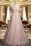 Advanced Pink Tulle Sequins Off the Shoulder Formal Prom Dresses