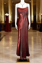 Aesthetic Mermaid Spaghetti Straps Burgundy Formal Prom Dresses Ruffle Long Party Dresses