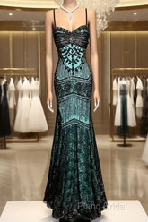 Aesthetic Mermaid Spaghetti Straps Green Formal Prom Dresses Long Party Dresses