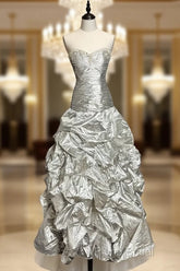 Aesthetic Mermaid Sweetheart Neckline Gray Taffeta Formal Prom Dresses Ruffle Long Party Dresses