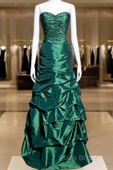 Aesthetic Mermaid Sweetheart Neckline Green Taffeta Formal Prom Dresses Ruffle Long Party Dresses
