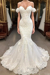 Amazing Long Mermaid Sweetheart Appliqued Lace Wedding Dress with Sleeves