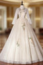 At Great Prices Champagne Ball Gown Tulle Appliques Long Sleeve Quinceanera Dresses