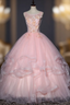 At Great Prices Pink Ball Gown Tulle Appliques Sleeveless Quinceanera Dresses