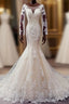 Autumn Long Sleevess Mermaid Lace appliques Ivory Wedding Dress