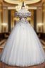 Available In Sizes 0-24 Gray Ball Gown Tulle Appliques Off the Shoulder Short Sleeve Quinceanera Dresses