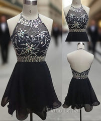 Backless Black Short Formal Prom Dresses, Cute Homecoming Dresses