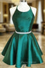 Backless Dark Green Short Formal Prom Dresses, Short Dark Green Formal Homecoming Dresses