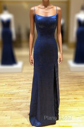 Backless Dark Navy Blue Long Formal Prom Dresses Formal Dresses