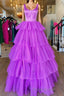 Backless Purple High Low Formal Prom Dresses, Open Back Purple High Low Formal Evening Dresses