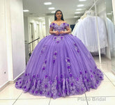 Ball Gown Lace Off-the-Shoulder Lavender Quinceanera Dress