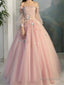 Ball Gown Off-the-Shoulder Floor-Length Tulle Prom Dresses With Flower