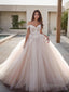 Ball Gown Off-the-Shoulder Floor-Length Tulle Wedding Dresses With Appliques Lace