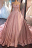 Ball Gown Pink Sweetheart Lace Formal Prom Formal Dresses With Court Train