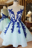Ball Gown Princess Illusion Neck Sleeveless Organza Knee-Length Homecoming Dresses With Appliqued