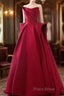 Ball Gown Strapless Burgundy Satin Formal Prom Dresses Formal Dresses