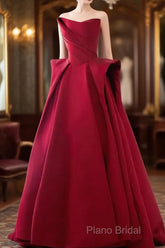 Ball Gown Strapless Burgundy Satin Formal Prom Dresses Formal Dresses
