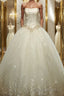 Ball Gown Strapless Floor-Length Tulle Wedding Dresses With Rhinestone