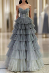 Ball Gown Strapless Tulle Long Gray Formal Prom Dresses Formal Dresses