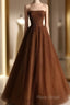 Ball Gown Strapless Tulle Long Formal Prom Dresses Formal Dresses