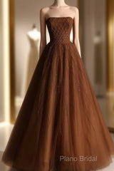 Ball Gown Strapless Tulle Long Formal Prom Dresses Formal Dresses