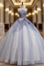 Ball Gown Strapless Tulle Pearls Quinceanera Dresses