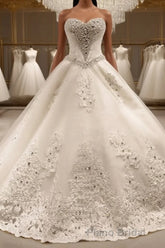 Ball Gown Sweetheart Cathedral Train Tulle Wedding Dresses With Sequin
