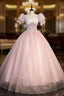 Ball-Gown Tulle Pink Sweetheart Floor-Length Graduation Birthday Party Dresses with Sequined