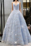 Beaded Tulle Formal Prom Dresses Ball Gown Plunge Neck