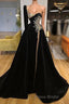 Beading Sweetheart A-line Black Formal Prom Dress With One Sleeve