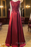 Beautiful Dark Red Lace Long Junior Formal Prom Dresses, Lace Top Party Dresses