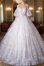 Beautiful Floral Tulle Pearl Sequins Formal Prom Dresses, A-Line Puffy Short Sleeve Evening Party Dresses