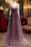 Beautiful Gradient V-Neckline Tulle Long Formal Prom Dresses Party Dresses, Gradient Evening Gown