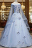 Beautiful Light Blue Ball Gown Lace-Up Party Dresses, Blue Formal Prom Dresses