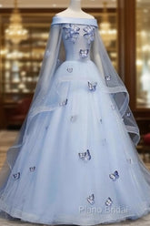 Beautiful Light Blue Ball Gown Lace-Up Party Dresses, Blue Formal Prom Dresses