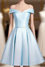 Beautiful Light Blue Satin Sweetheart Homecoming Dresses, Blue Short Formal Prom Dresses