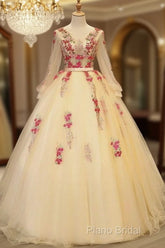 Beautiful Light Yellow Long Sleeves Quinceanera Dresses, Ball Gown Sweet 16 Dresses