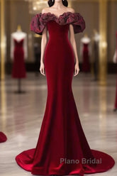 Beautiful Mermaid Off The Shoulder Long Red Formal Prom Dresses