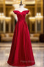 Beautiful Off The Shoulder Burgundy Satin Button Long Formal Prom Dresses Under 119
