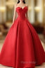 Beautiful Red Satin Formal Prom Dresses A-Line Sweetheart Ball Sleeveless Backless