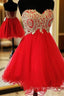 Beautiful Red School Homecoming Dresses Sweetheart Gold Applique