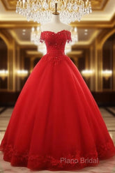 Beautiful Red Tulle Sweet 16 Gowns, Formal Prom Gowns, Red Party Dresses