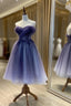 Beautiful Sweetheart Tulle With Lace Short Formal Prom Dresses, Purple Homecoming Dresses
