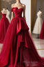 Beautiful Wine Red Sweetheart Tulle And Satin Party Dresses, Wine Red Long Formal Dresses