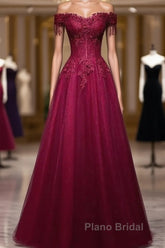 Beautiful Wine Red Tulle Sweetheart Long Formal Prom Dresses A-Line Party Dresses Elegant Evening Dresses