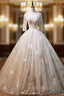 Beige White Tulle Sequins Bling Bling Half Sleeve Backless Wedding Dresses