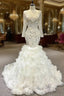 Best For You White Mermaid Tulle Beading Long Sleeve Wedding Dresses