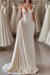 Biztunnel Charming Long Sweetheart One Shoulder Mermaid Formal Prom Dresses with Ruffles